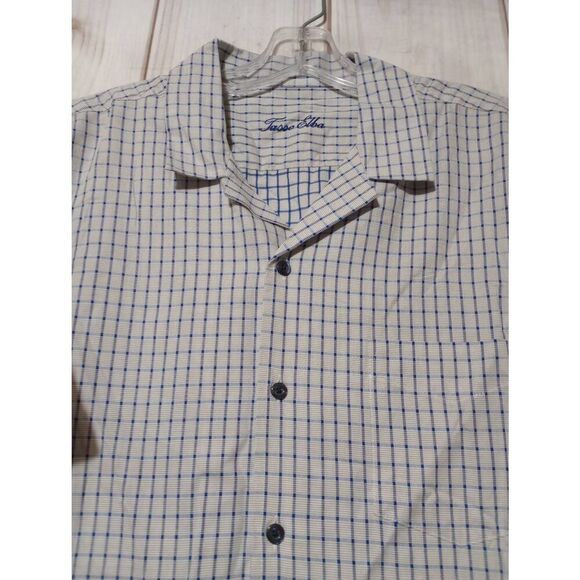 Tasso Elba Shirt Men's Large Gray Blue Short Sleeve Button Front - Picture 3 of 9